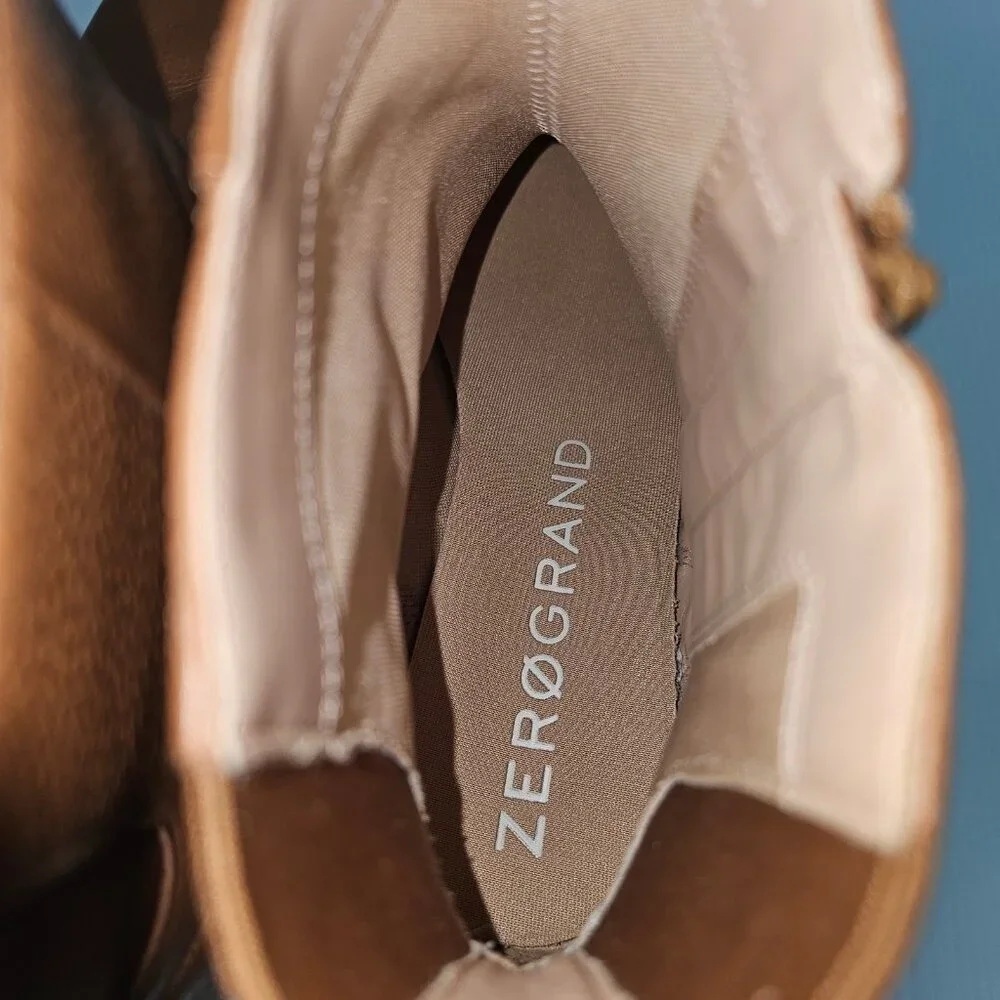 Cole Haan Zerogrand City Ankle Boot Womens 11 Tan Leather Waterproof Wedge
